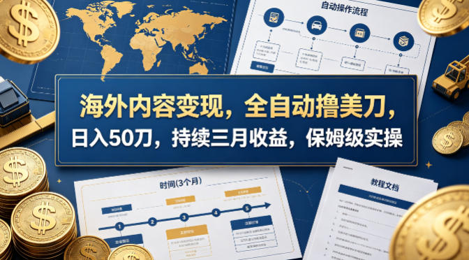 海外内容变现，全自动撸美刀，日入50刀，持续三月收益，保姆级实操【揭秘】-财阁