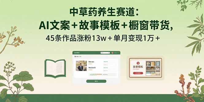 中草药养生赛道：AI文案+故事模板+橱带货，45条作品涨粉13w+单月变现1万+-财阁
