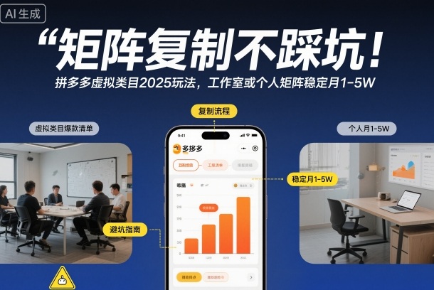 矩阵复制不踩坑！拼多多虚拟类目2025玩法，工作室或者个人矩阵稳定月1-5W【揭秘】-财阁