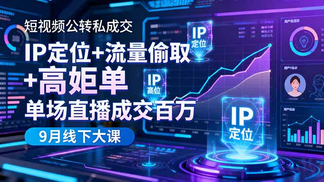 短视频公转私成交9月线下大课，IP定位+流量偷取+高客单，单场直播成交百万-财阁