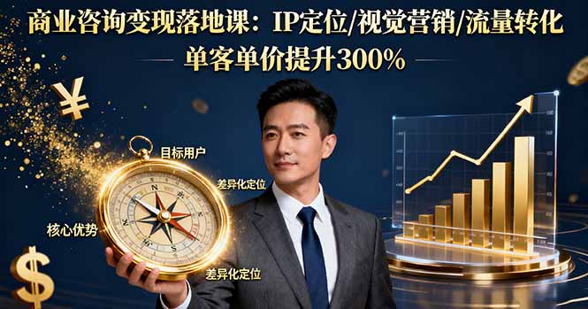 商业咨询变现落地课：IP定位/视觉营销/流量转化，单客单价提升300%-财阁