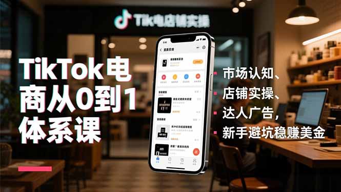 TikTok电商从0到1体系课，市场认知、店铺实操、达人广告，新手避坑稳赚美金-财阁