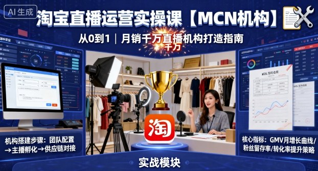 淘宝直播运营实操课【MCN机构】，从0到1做一家月销千W的直播机构-财阁