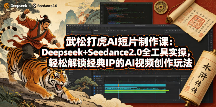 武松打虎AI短片制作课：Deepseek+Seedance2.0全工具实操，轻松解锁经典IP的AI视频创作玩法-财阁