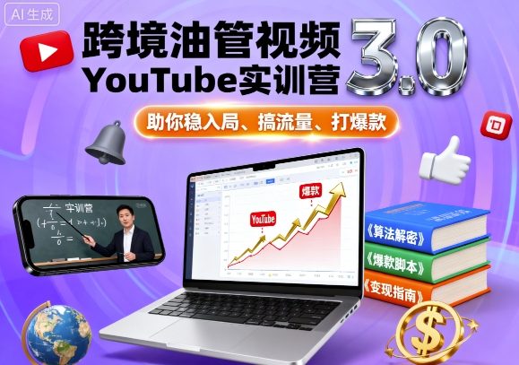 跨境油管视频YouTube实训营3.0，助你稳入局、搞流量、打爆款-财阁