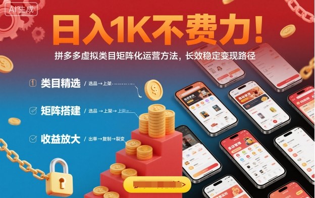 日入1K不费力！拼多多虚拟类目矩阵化运营方法，长效稳定变现路径-财阁