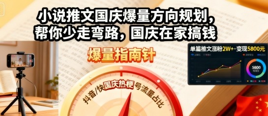 小说推文国庆爆量方向规划，帮你少走弯路，国庆在家搞钱-财阁