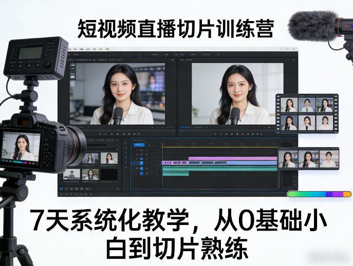 短视频直播切片训练营，7天系统化教学，从0基础小白到切片熟练-财阁