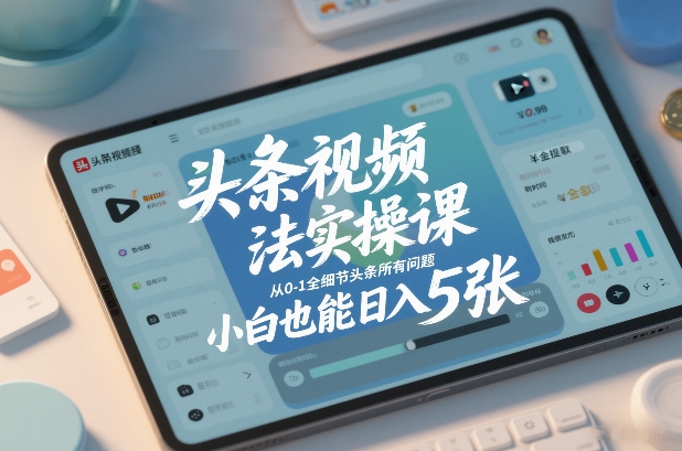 头条视频玩法实操课，从0-1全细节头条所有问题，小白也能日入5张-财阁