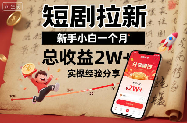 短剧拉新新手小白一个月总收益2W+实操经验分享-财阁