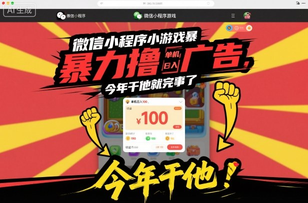 微信小程序小游戏暴力撸广告，单机日入100，今年干他就完事了-财阁