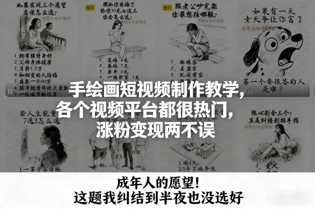 手绘画短视频制作教学，各个视频平台都很热门，涨粉变现两不误-财阁