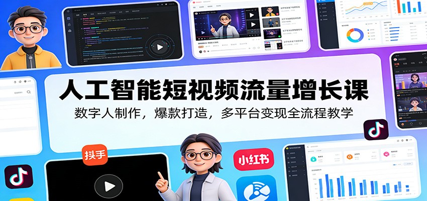 人工智能短视频流量增长课：数字人制作，爆款打造，多平台变现全流程教学-财阁