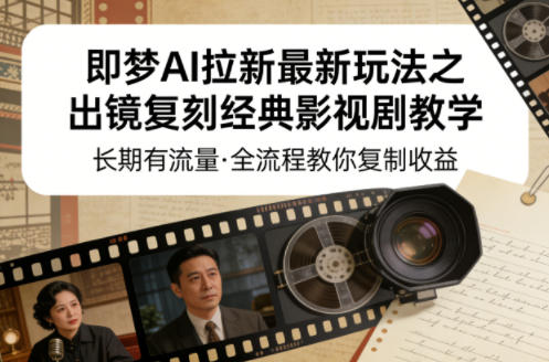 即梦AI拉新最新玩法之出镜复刻经典影视剧教学，长期有流量，全流程教你复制收益-财阁
