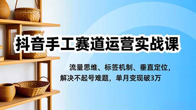 抖音手工赛道运营实战课,流量思维、标签机制、垂直定位,解决不起号难题,单月变现破3万-财阁