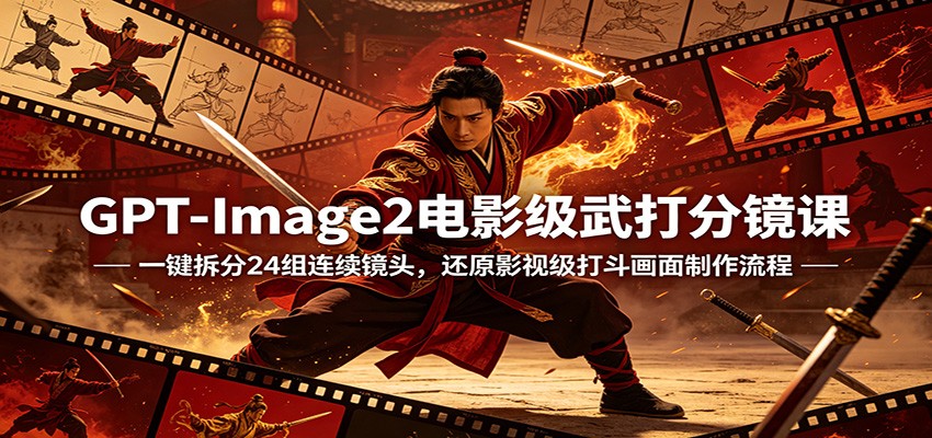 GPT-Image2电影级武打分镜课：一键拆分24组连续镜头，还原影视级打斗画面制作流程-财阁
