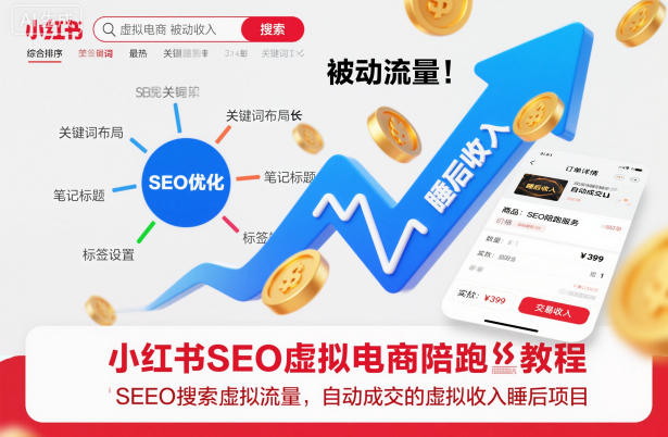 小红书SEO虚拟电商陪跑教程，实现seo搜索被动流量，自动成交的被动收入睡后项目-财阁