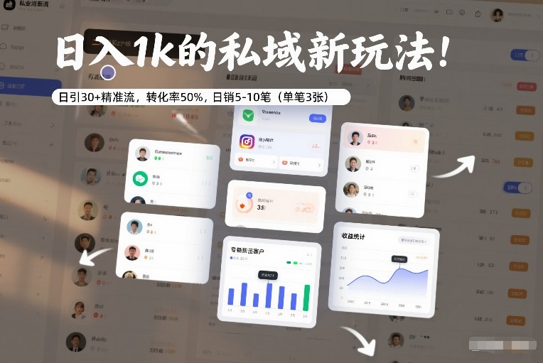 日入1k的私域新玩法:日引30+精准流,转化率50%,日销5-10笔(单笔3张)-财阁