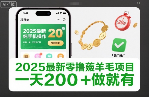 2025最新零撸薅羊毛项目，纯手机操作，20秒一单，无任何门槛，一天200+做就有【揭秘】-财阁