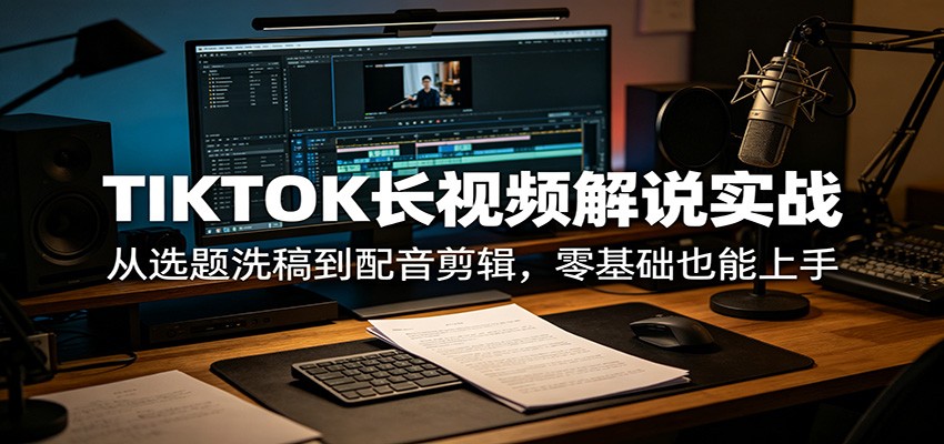 TIKTOK长视频解说实战：从选题洗稿到配音剪辑，零基础也能上手-财阁