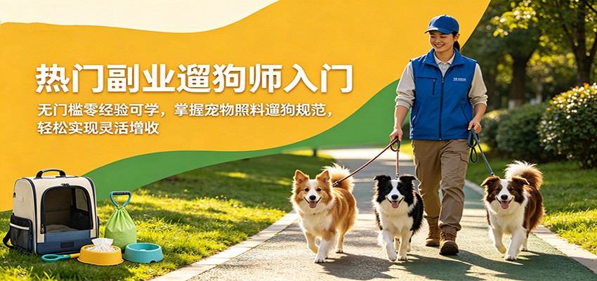 热门副业遛狗师入门，无门槛零经验可学，掌握宠物照料遛狗规范，轻松实现灵活增收-财阁