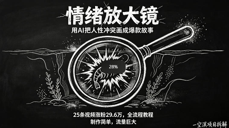 AI制作“情绪放大镜“视频，25条视频涨粉29.6W粉，流量巨大，制作简单，全流程教程-财阁