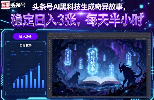 头条号AI黑科技生成奇异故事，稳定日入3张，每天半小时-财阁
