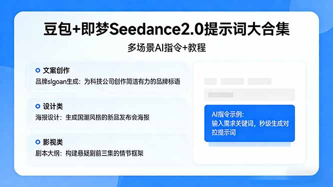 豆包+即梦Seedance2.0提示词大合集:多场景AI指令+教程,解锁文案、设计、影视高效创作-财阁