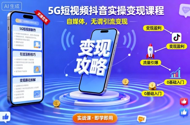 5G短视频抖音实操变现课程，自媒体，无谓引流变现-财阁
