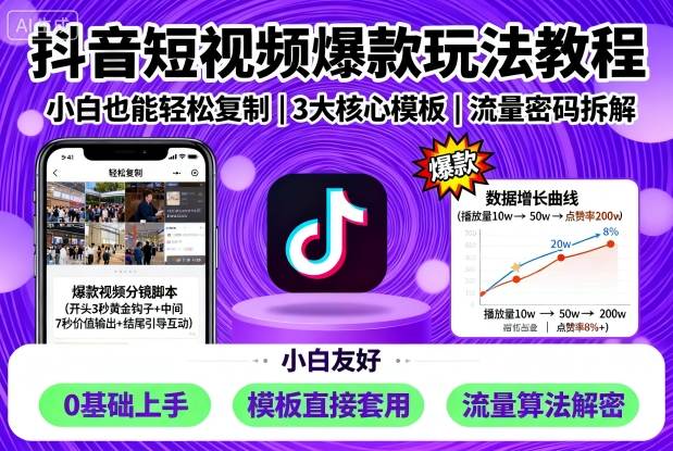 抖音短视频爆款玩法教程，小白也能轻松复制-财阁