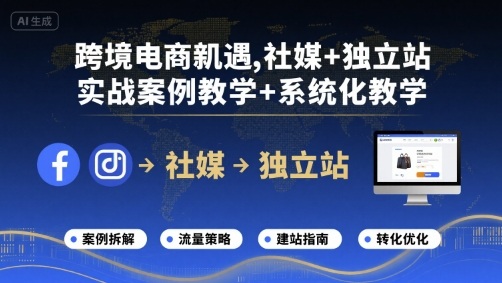 跨境电商新机遇，社媒+独立站，实战案例教学+系统化教学-财阁