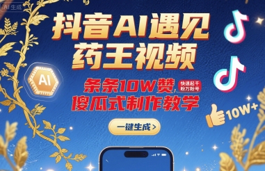 抖音AI遇见药王视频，条条10W赞，快速起千粉万粉号，傻瓜式制作教学-财阁