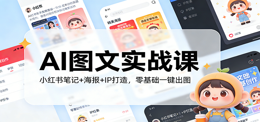 AI图文实战课：小红书笔记+海报+IP打造，零基础一键出图-财阁