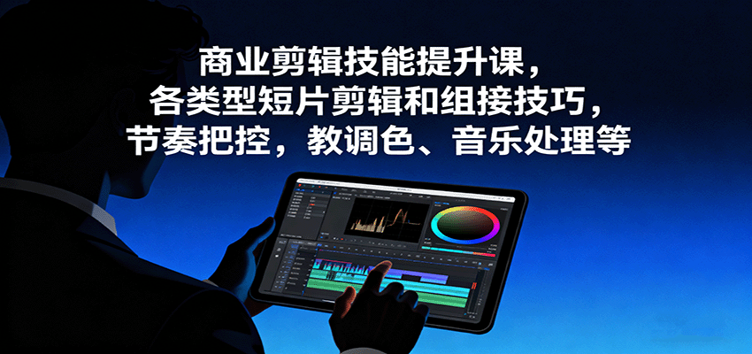 商业剪辑技能提升课，各类型短片剪辑和组接技巧，节奏把控，教调色、音乐处理等-财阁