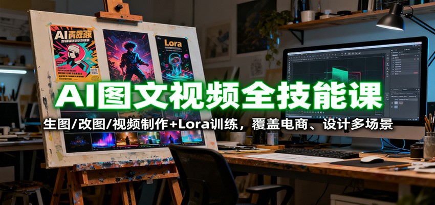 AI图文视频全技能课：生图/改图/视频制作+Lora训练，覆盖电商 、设计多场景-财阁