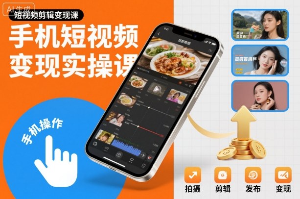 手机短视频变现实操课，短视频剪辑变现课-财阁