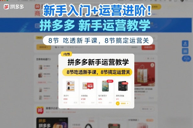 新手入门+运营进阶！拼多多新手运营教学，8节吃透新手课，8节搞定运营关-财阁