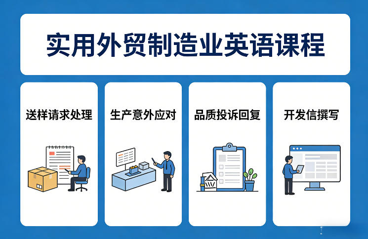 实用外贸制造业英语课程，教你专业处理送样请求、应对生产意外、回复品质投诉、撰写开发信等-财阁