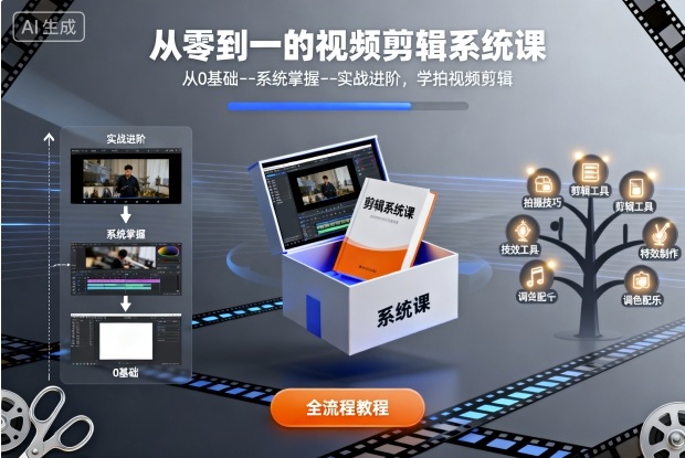 从零到一的视频剪辑系统课，从0基础–系统掌握–实战进阶，学拍视频剪辑-财阁