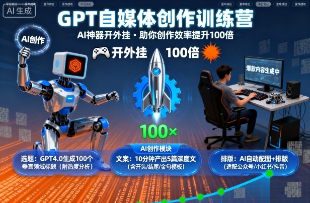 GPT自媒体创作训练营：AI神器开外挂，助你创作效率提升100倍-财阁