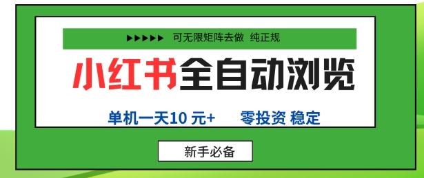小红书全自动浏览项目，零投资，全程手机去跑，单账号一天10米+，可无限矩阵去做【揭秘】-财阁