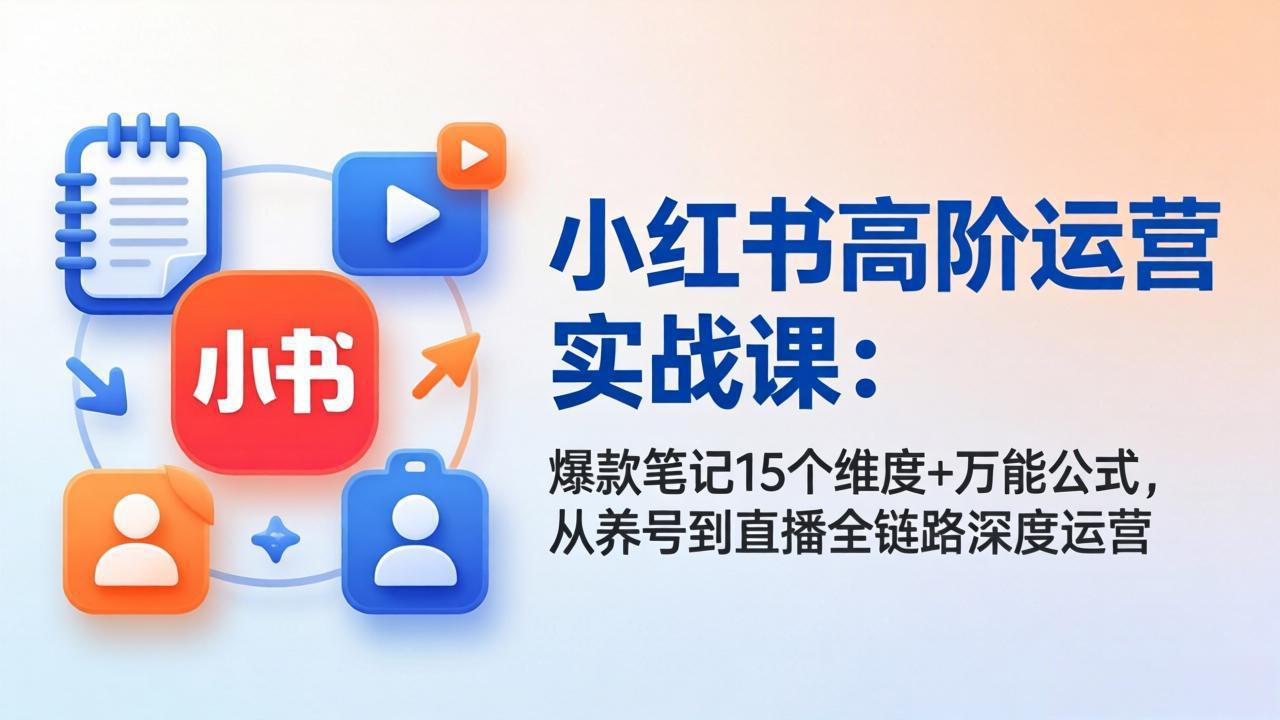 小红书高阶运营实战课：爆款笔记15个维度+万能公式，从养号到直播全链路深度运营-财阁