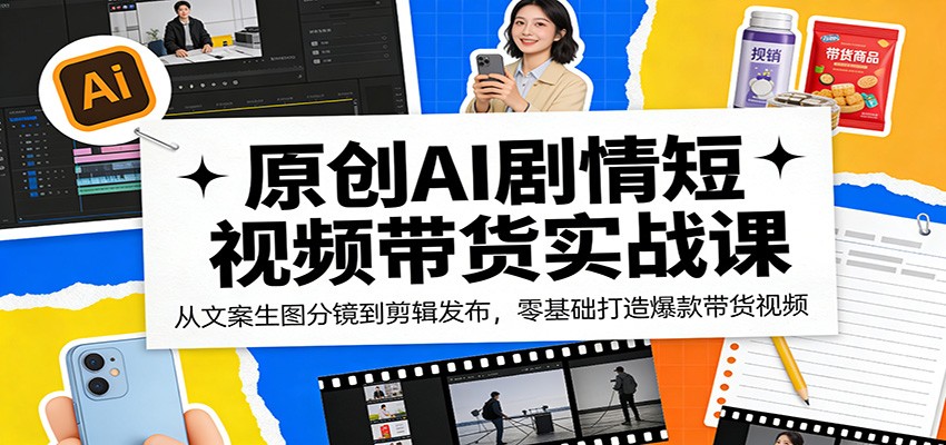 原创AI剧情短视频带货实战课：从文案生图分镜到剪辑发布，零基础打造爆款带货视频-财阁
