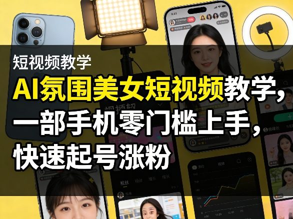 AI氛围美女短视频教学，一部手机零门槛上手，快速起号涨粉-财阁