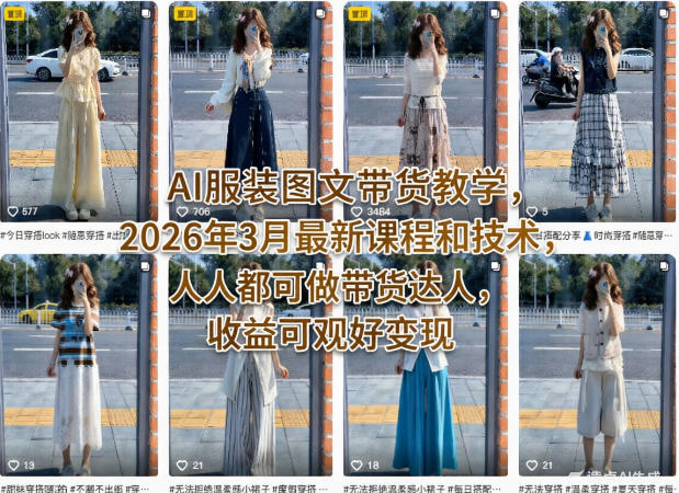 AI服装图文带货教学，2026年3月最新课程和技术，人人都可做带货达人，收益可观好变现-财阁