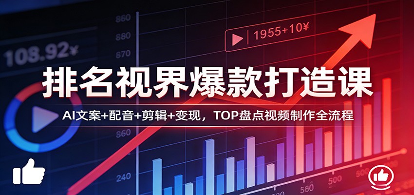 排名视界爆款打造课：AI文案+配音+剪辑+变现，TOP盘点视频制作全流程-财阁