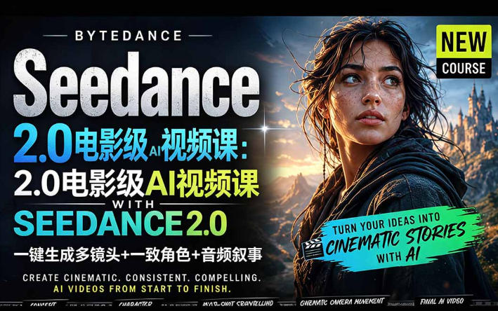 字节跳动的Seedance 2.0 AI电影视频生成制作教程，一键生成多镜头+一致角色+音频叙事-中英字幕-财阁