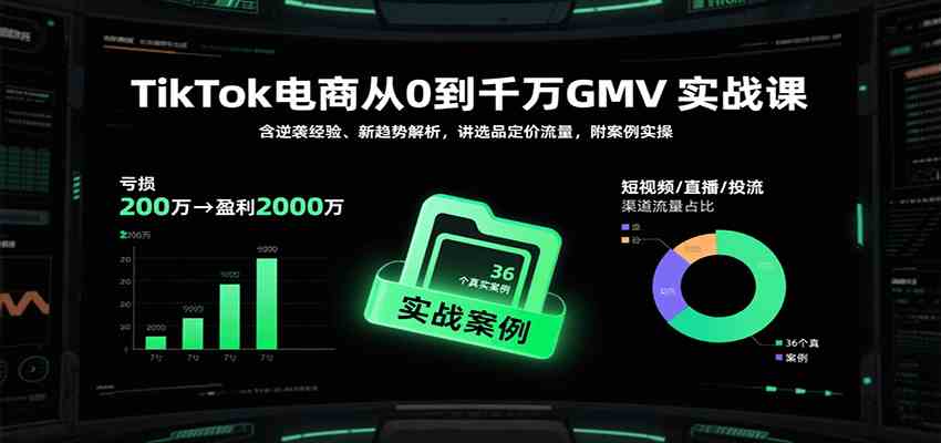 TikTok电商从0到千万GMV实战课，含逆袭经验、新趋势解析，讲选品定价流量，附案例实操-财阁