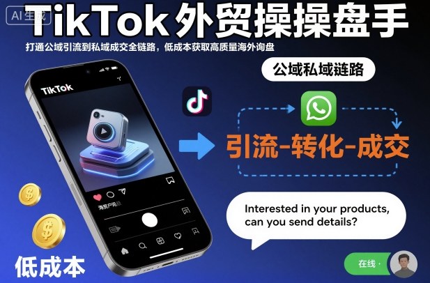 TikTok外贸操盘手，打通公域引流到私域成交全链路，低成本获取高质量海外询盘-财阁