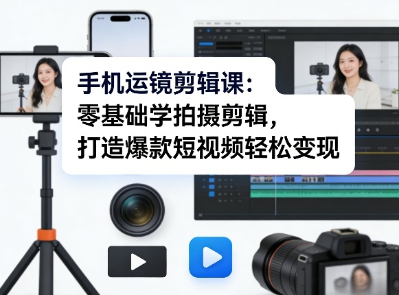 手机运镜剪辑课：零基础学拍摄剪辑，打造爆款短视频轻松变现-财阁